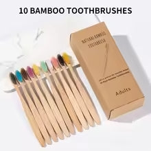 10Pcs Eco friendly Bamboo Toothbrush, Reusable Toothbrushes, Portable Any Age Wooden Soft Tooth Brush for Home, Travel, Or Hotel